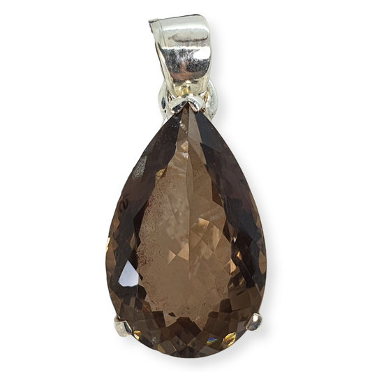 Crystals - Smoky Quartz Faceted Teardrop Pendant - Sterling Silver