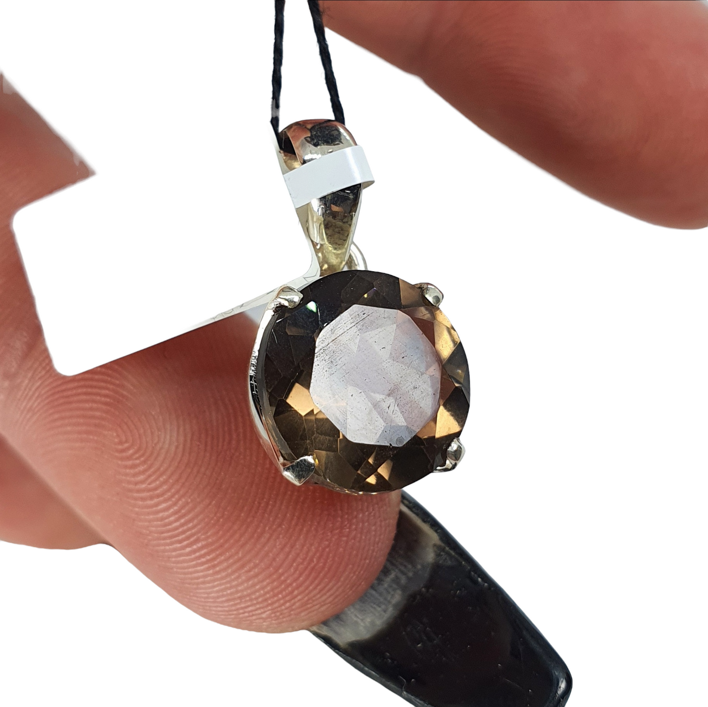 Crystals - Smoky Quartz Faceted Round Pendant - Sterling Silver