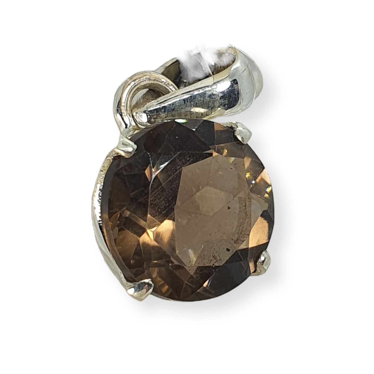 Crystals - Smoky Quartz Faceted Round Pendant - Sterling Silver