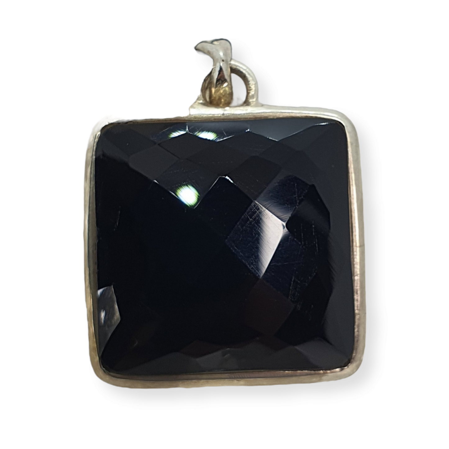 Crystals - Onyx Faceted Square Pendant - Sterling Silver