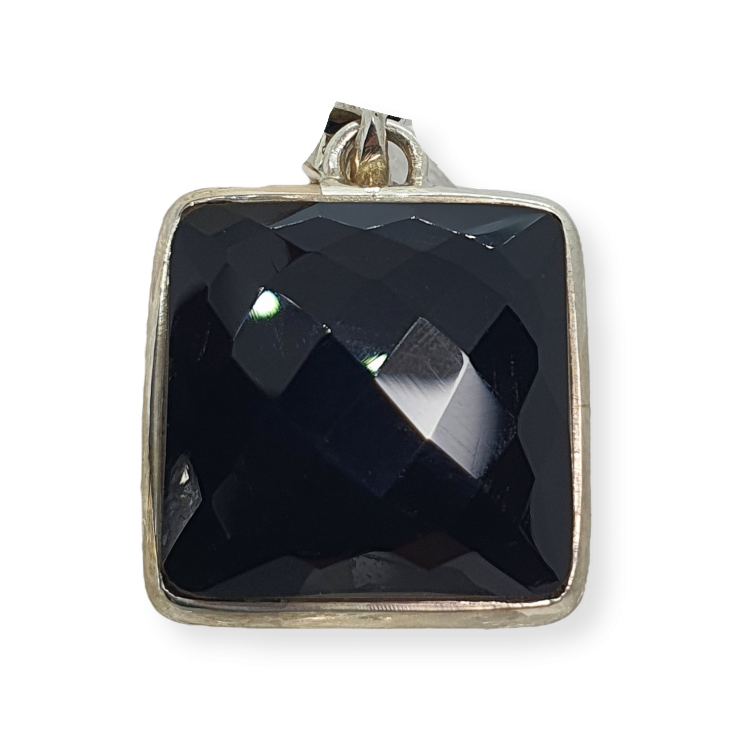 Crystals - Onyx Faceted Square Pendant - Sterling Silver