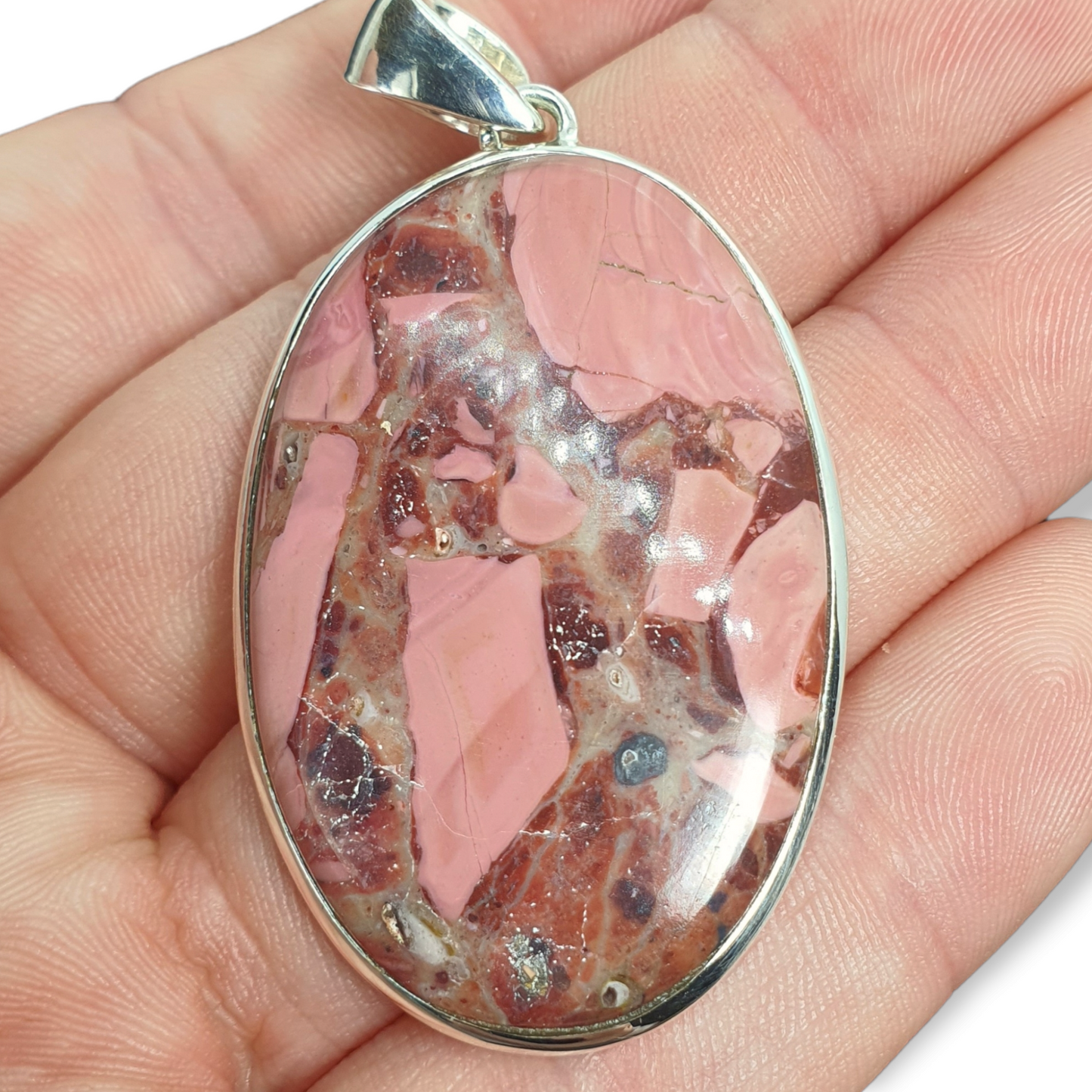 Crystals - Opal (Pink) Cabochon Oval Pendant - Sterling Silver