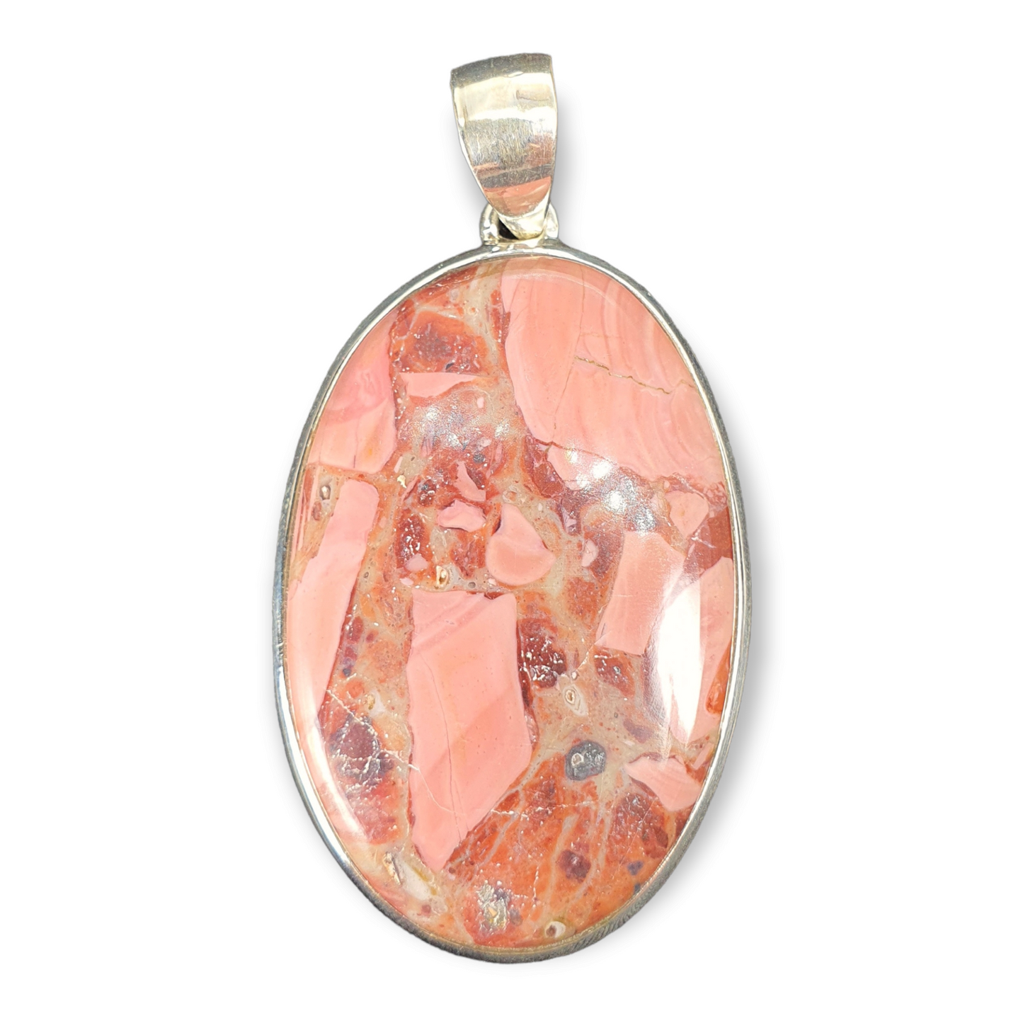 Crystals - Opal (Pink) Cabochon Oval Pendant - Sterling Silver