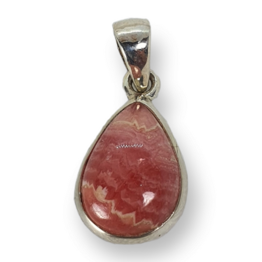 Crystals - Rhodochrosite Teardrop Cabochon Pendant - Sterling Silver