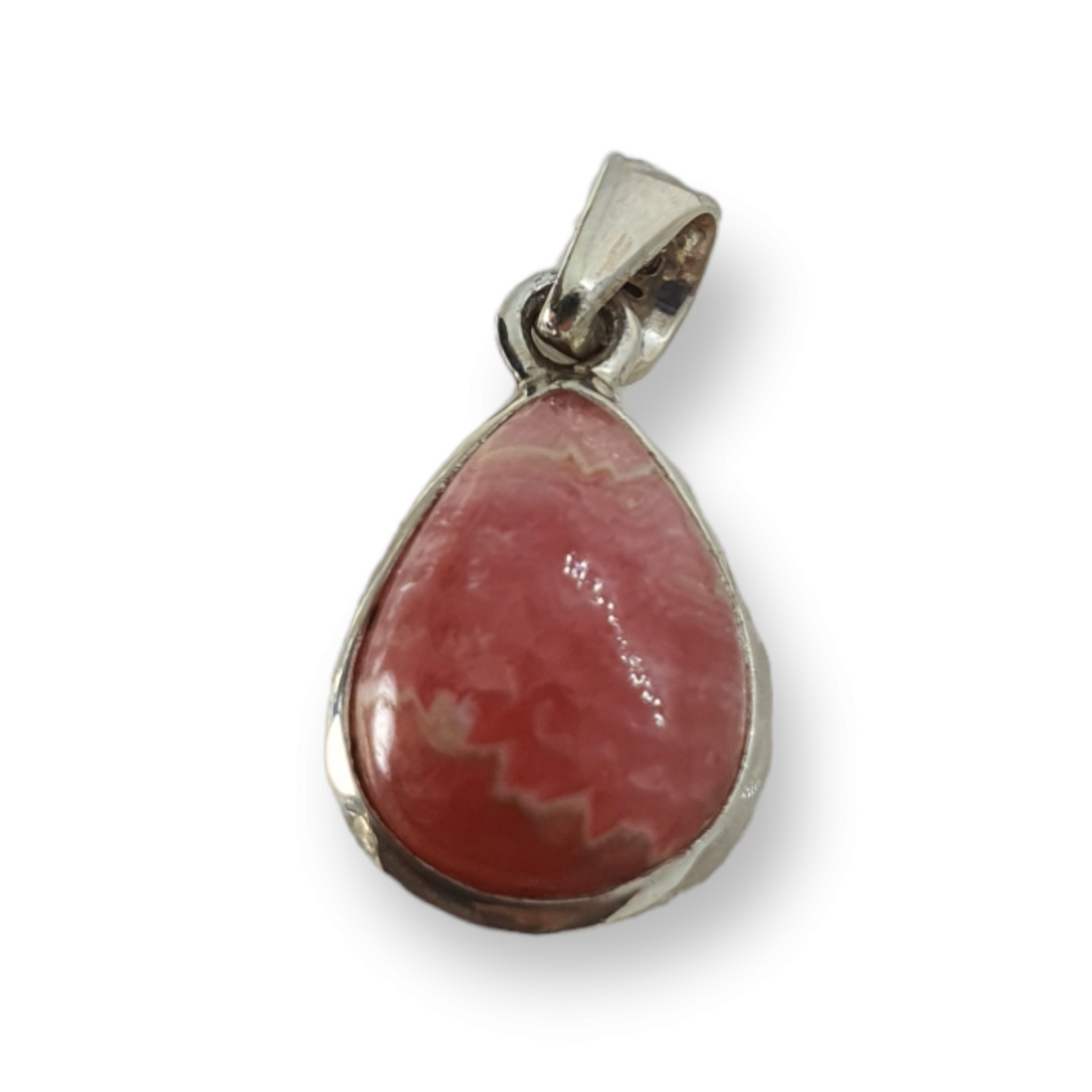 Crystals - Rhodochrosite Teardrop Cabochon Pendant - Sterling Silver