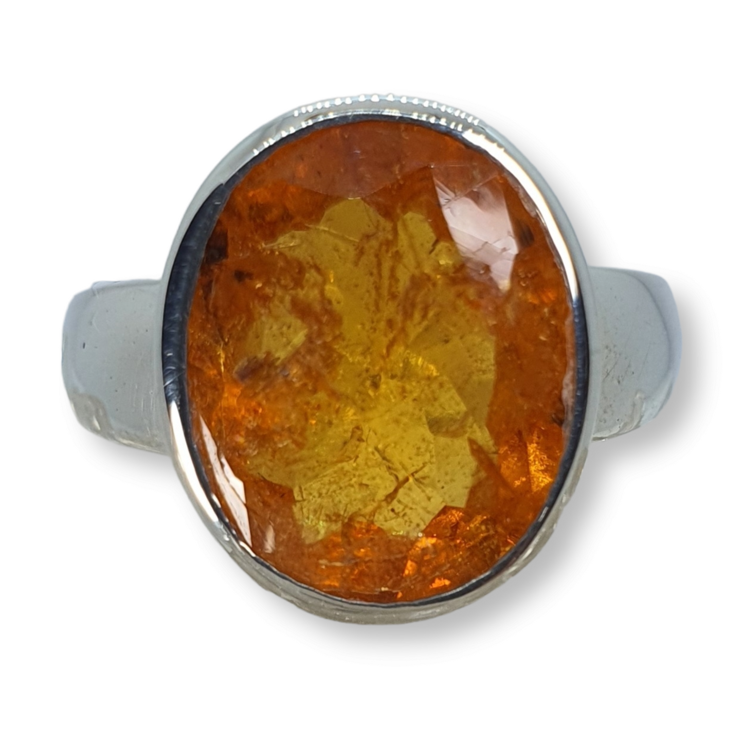 Crystals - Mandarin Garnet Faceted Oval Ring - Sterling Silver