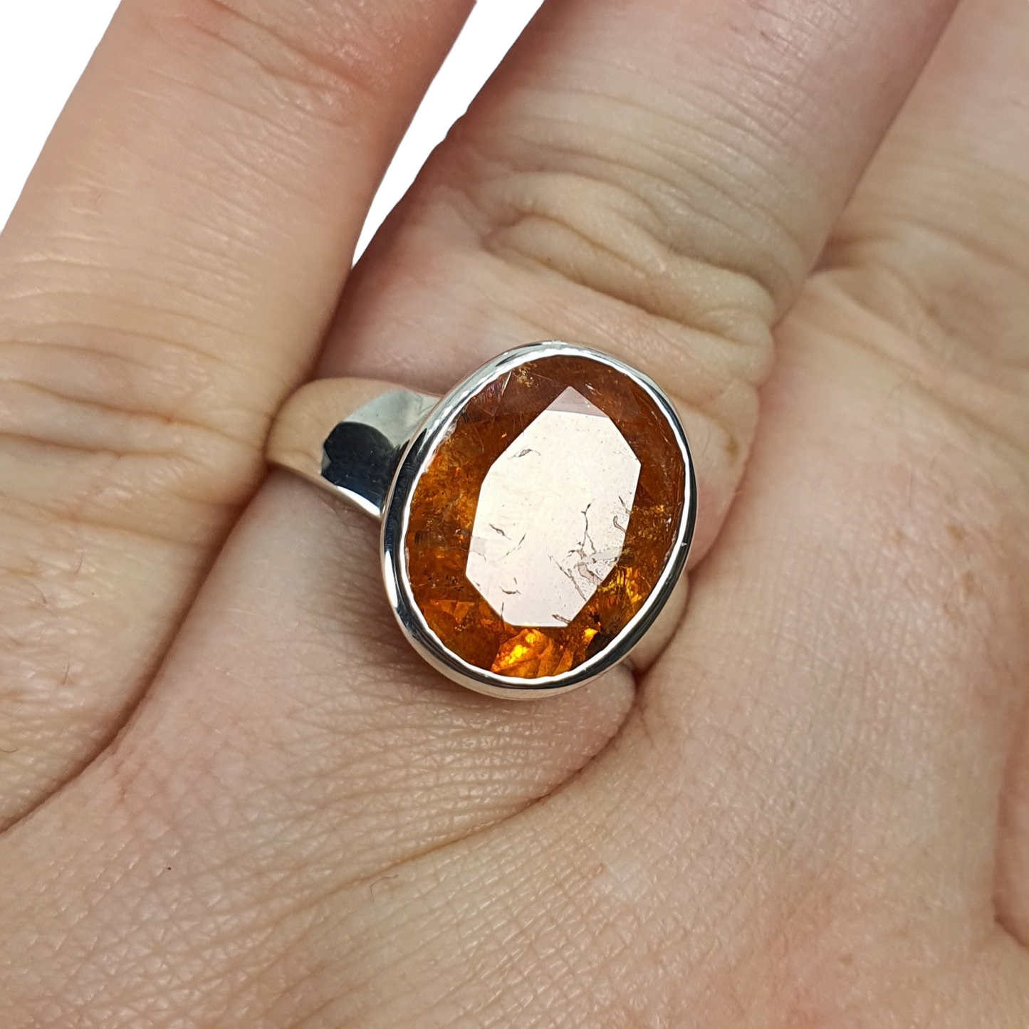 Crystals - Mandarin Garnet Faceted Oval Ring - Sterling Silver