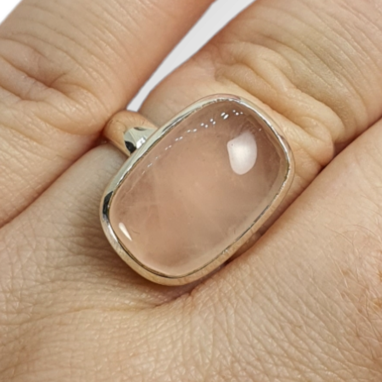 Crystals - Rose Quartz Cabochon Ring - Sterling Silver