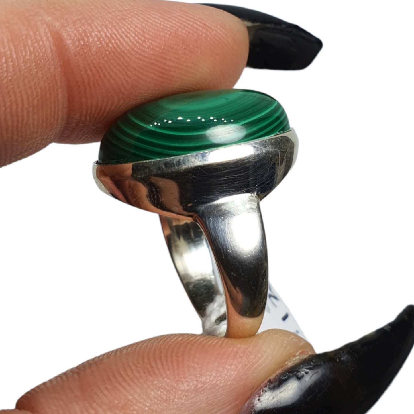 Crystals - Malachite Oval Cabochon Ring - Sterling Silver