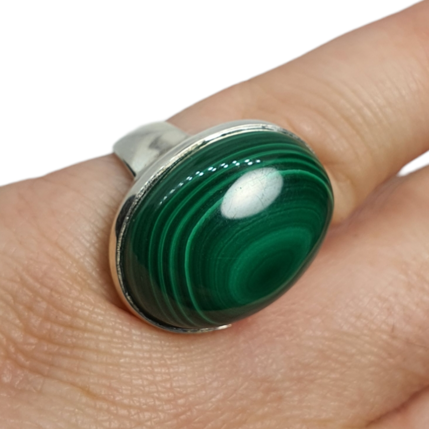 Crystals - Malachite Oval Cabochon Ring - Sterling Silver