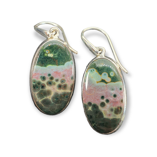 Crystals - Ocean Jasper Drop/Hook Earrings - Sterling Silver