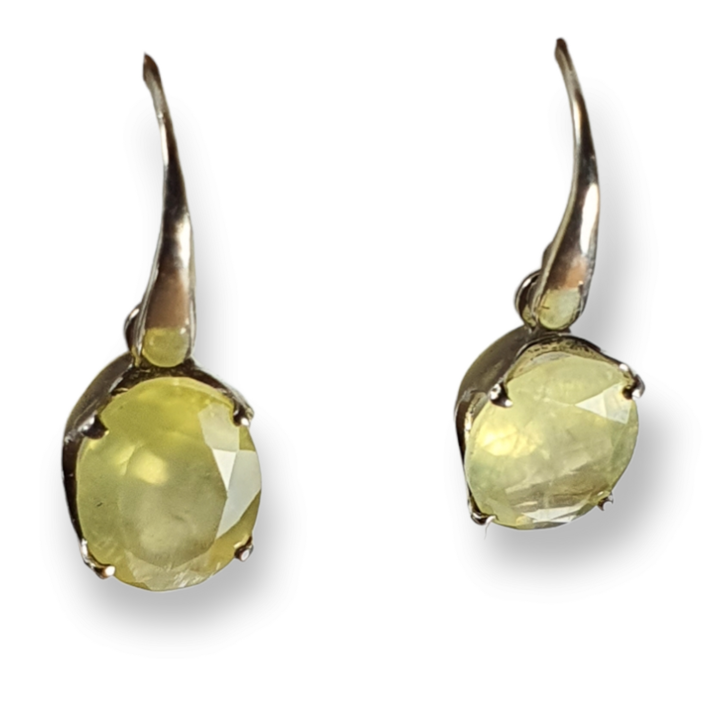 Crystals - Prehnite Drop/Hook Earrings - Sterling Silver