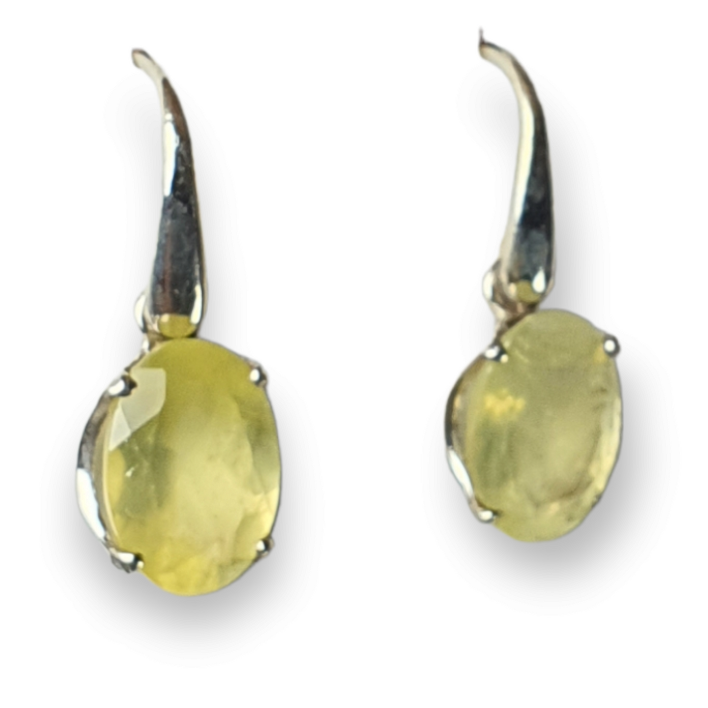 Crystals - Prehnite Drop/Hook Earrings - Sterling Silver