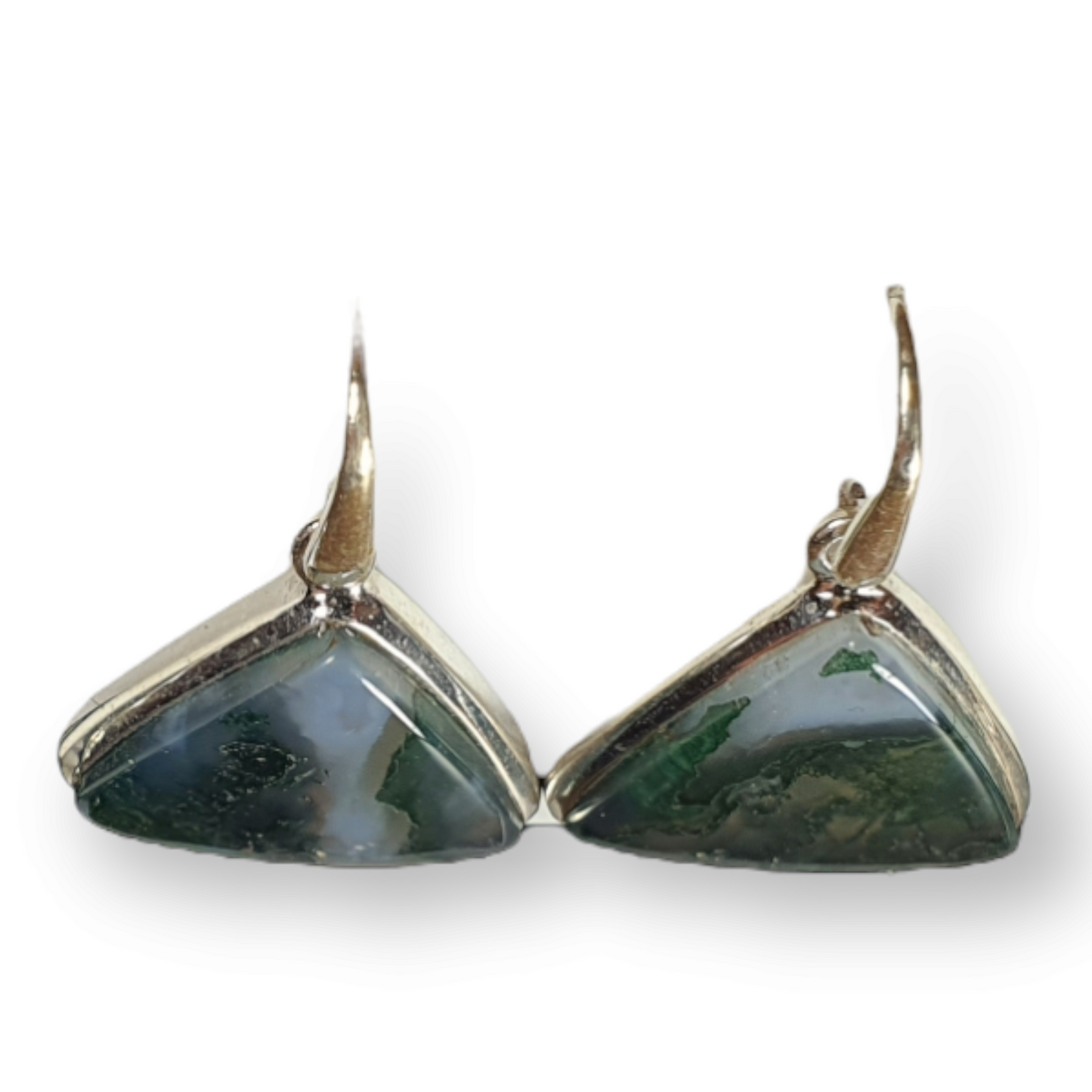 Crystals - Moss Agate Cabochon Hook/Drop Earrings - Sterling Silver