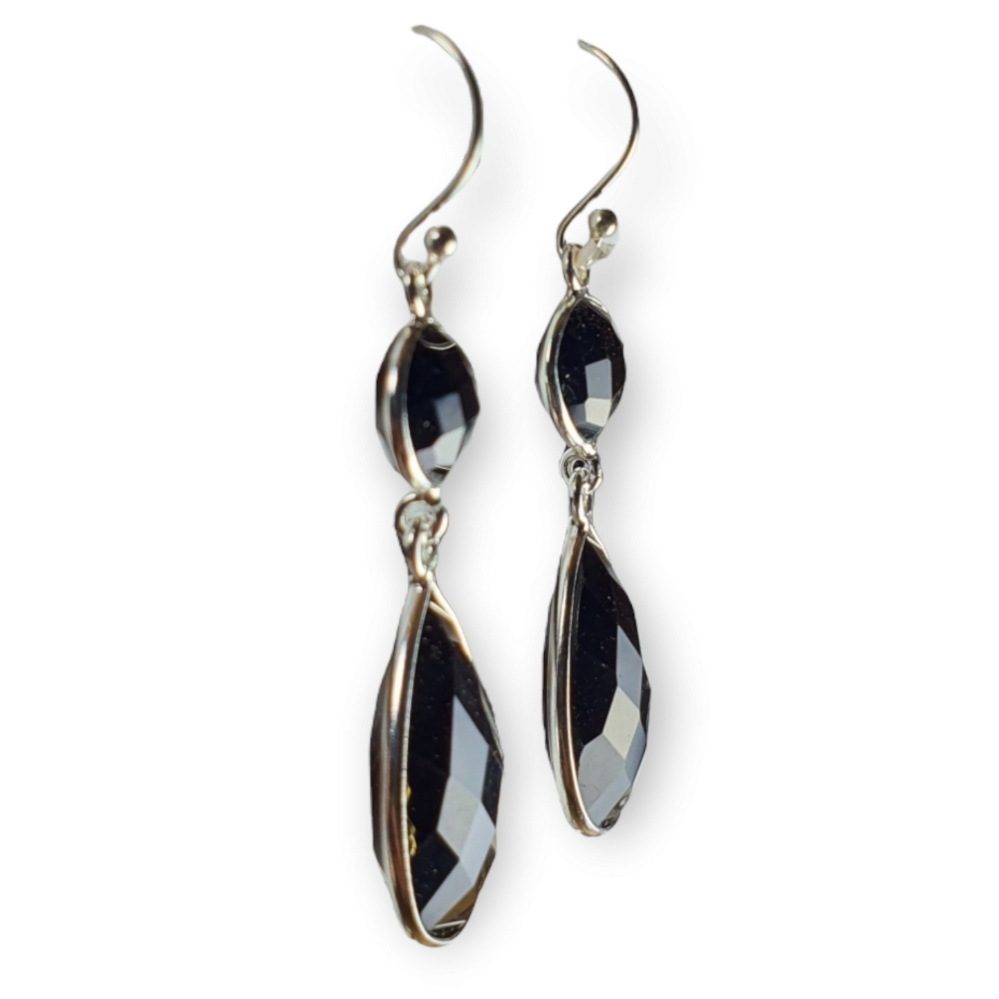 Crystals - Onyx Drop/Hook Earrings - Sterling Silver