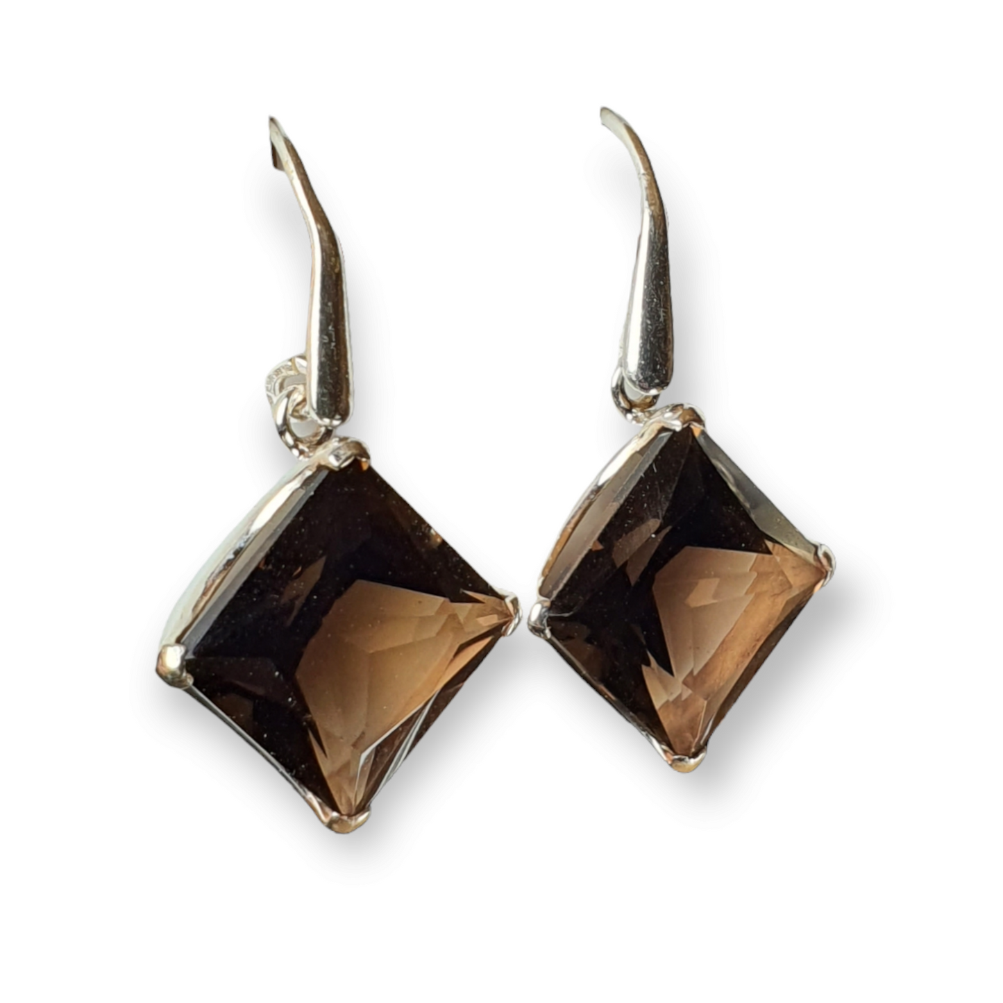 Crystals - Smoky Quartz Faceted Drop/Hook Earrings - Sterling Silver
