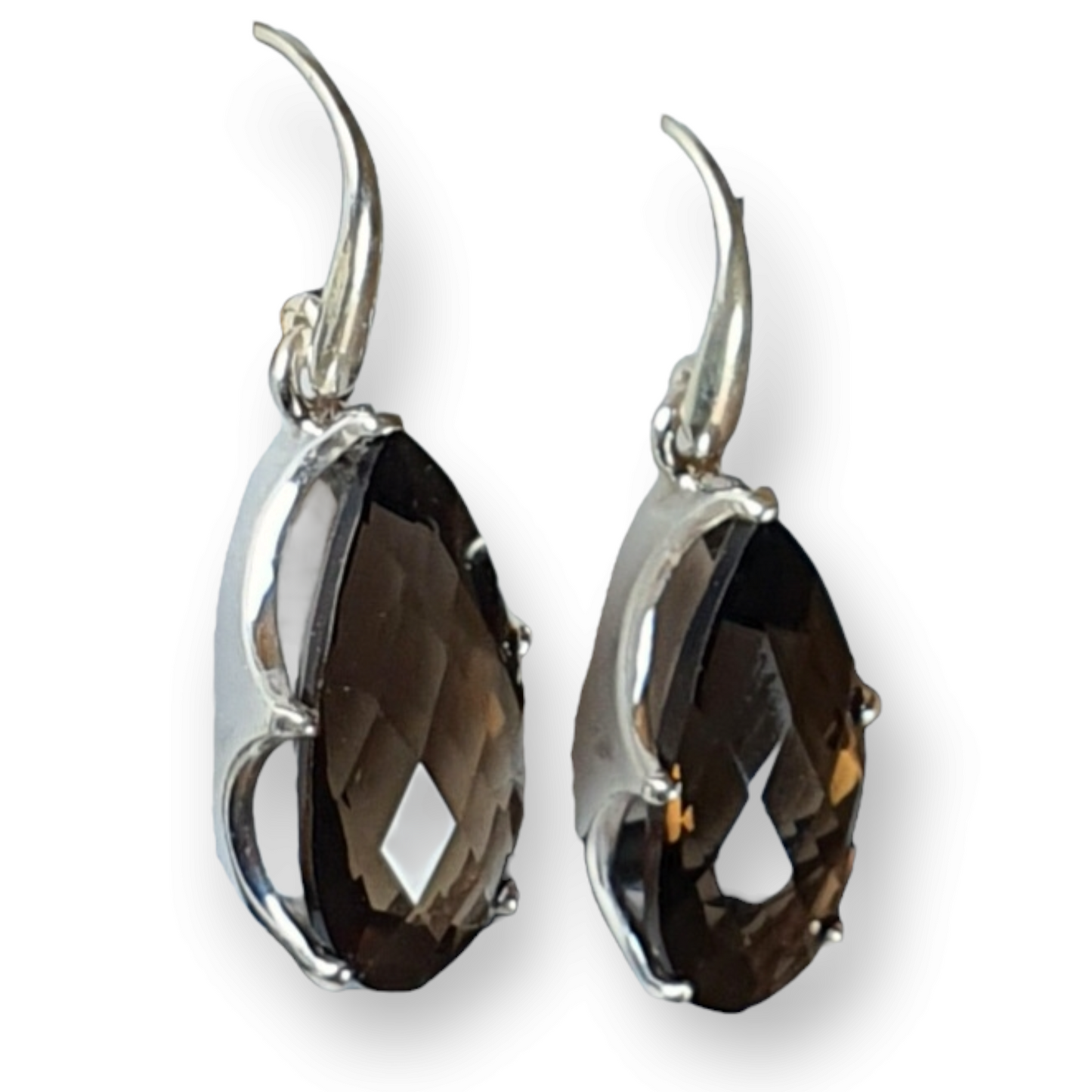 Crystals - Smoky Quartz Drop/Hook Earrings - Sterling Silver