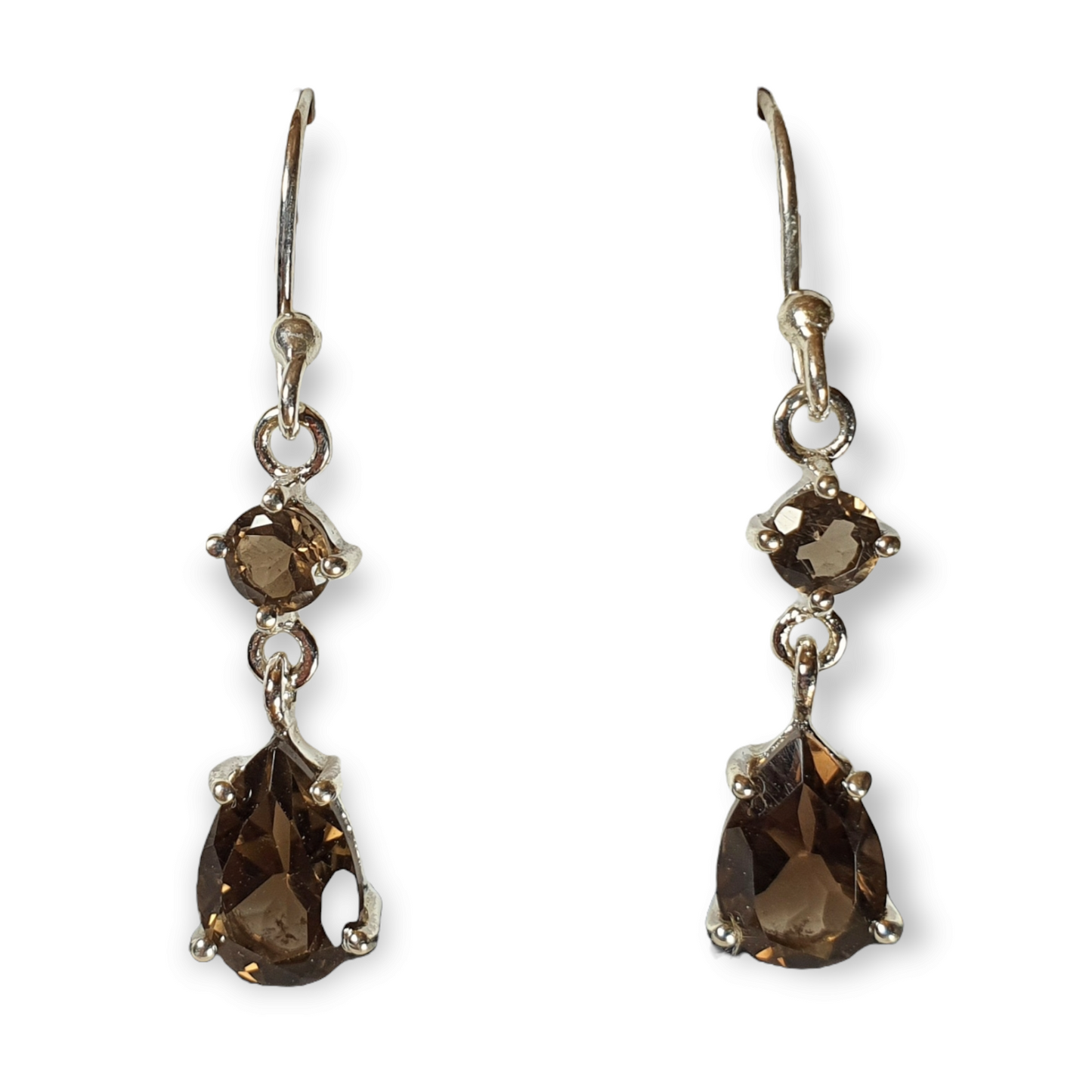 Crystals - Smoky Quartz Faceted Drop/Hook Earrings - Sterling Silver