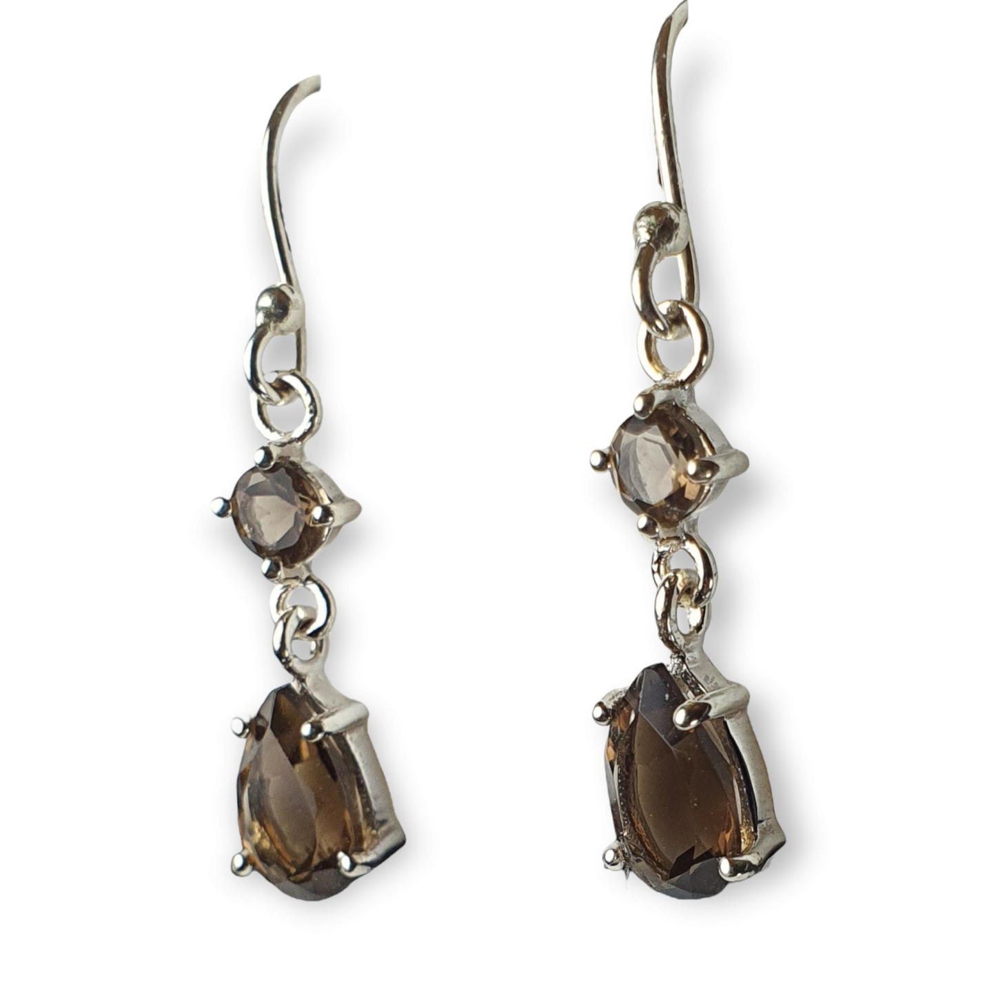 Crystals - Smoky Quartz Faceted Drop/Hook Earrings - Sterling Silver