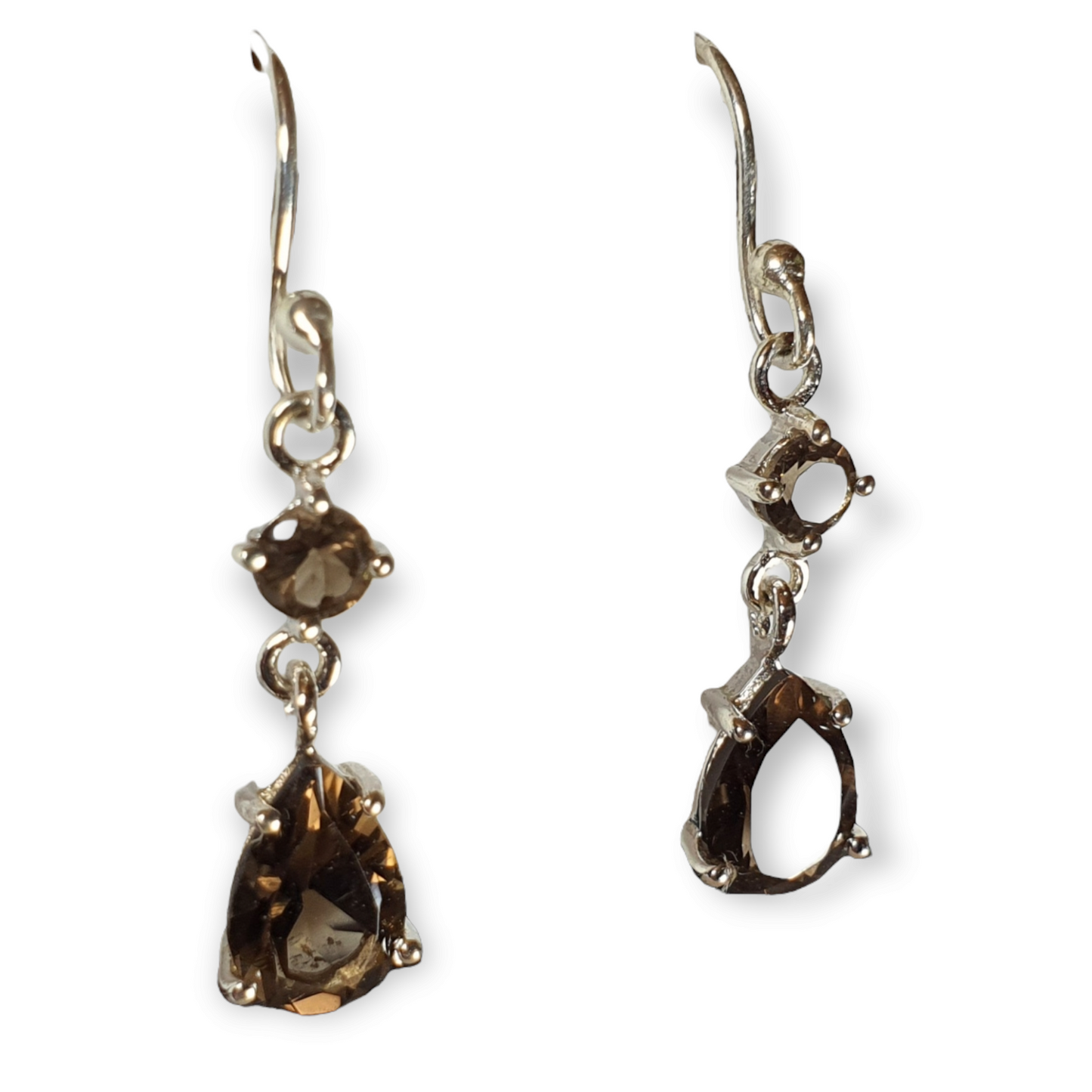 Crystals - Smoky Quartz Faceted Drop/Hook Earrings - Sterling Silver