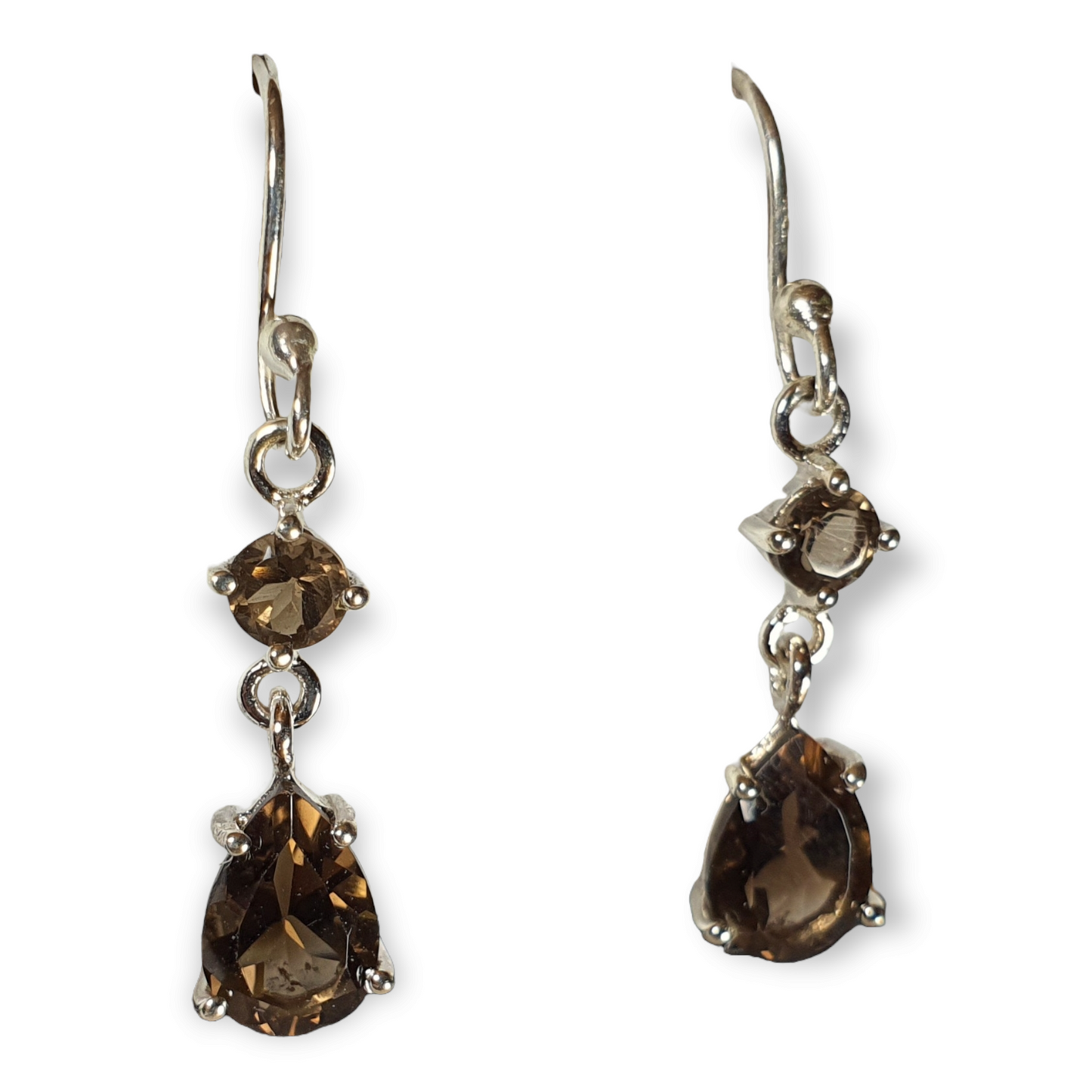 Crystals - Smoky Quartz Faceted Drop/Hook Earrings - Sterling Silver