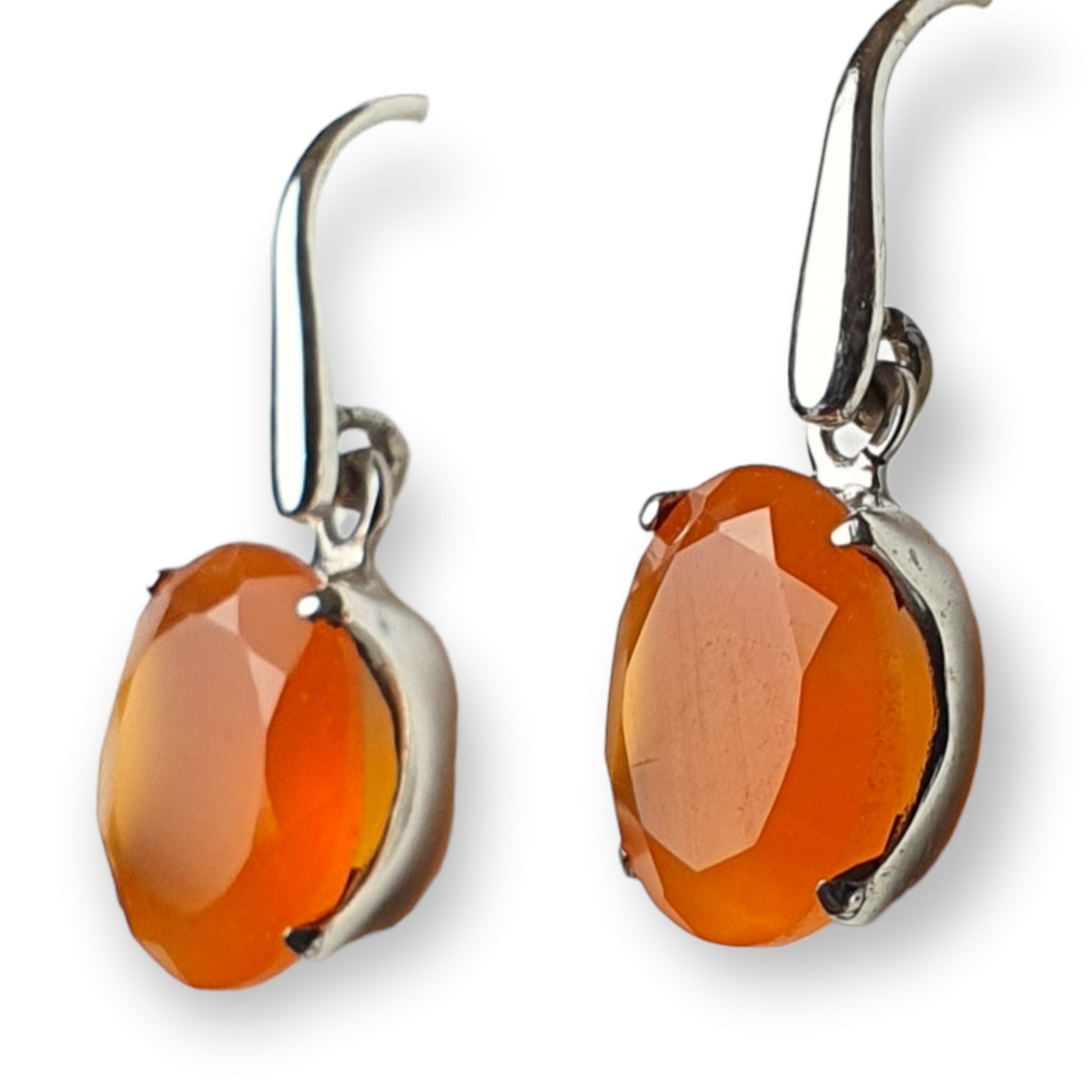 Crystals - Carnelian Faceted Oval Earrings - Sterling Silver