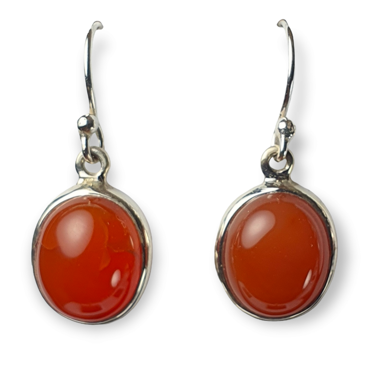 Crystals - Carnelian Cabochon Oval Earrings - Sterling Silver