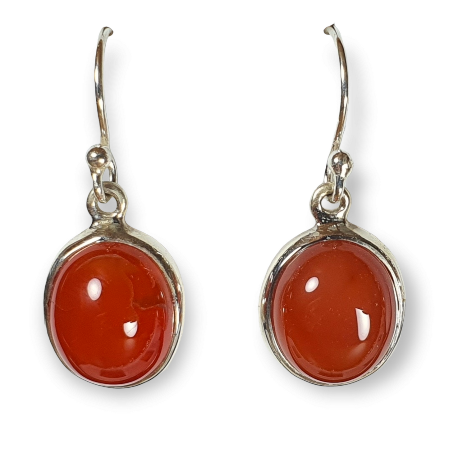 Crystals - Carnelian Cabochon Oval Earrings - Sterling Silver