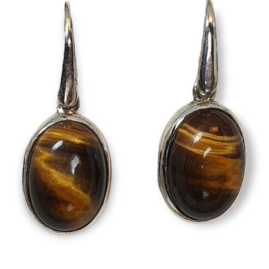 Crystals - Tiger Eye (Gold) Drop/Hook Earrings - Sterling Silver