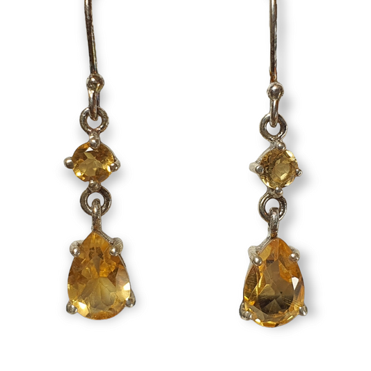 Crystals - Citrine Faceted Earrings - Sterling Silver