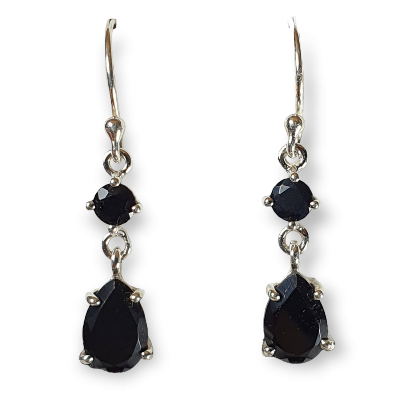 Crystals - Onyx Drop/Hook Earrings - Sterling Silver
