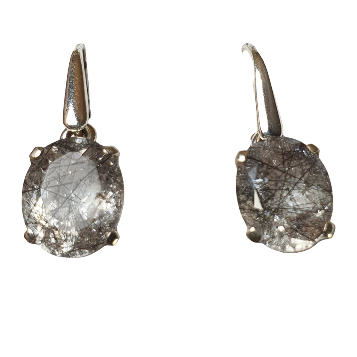 Crystals - Tourmalinated Quartz Faceted Earrings - Sterling Silver