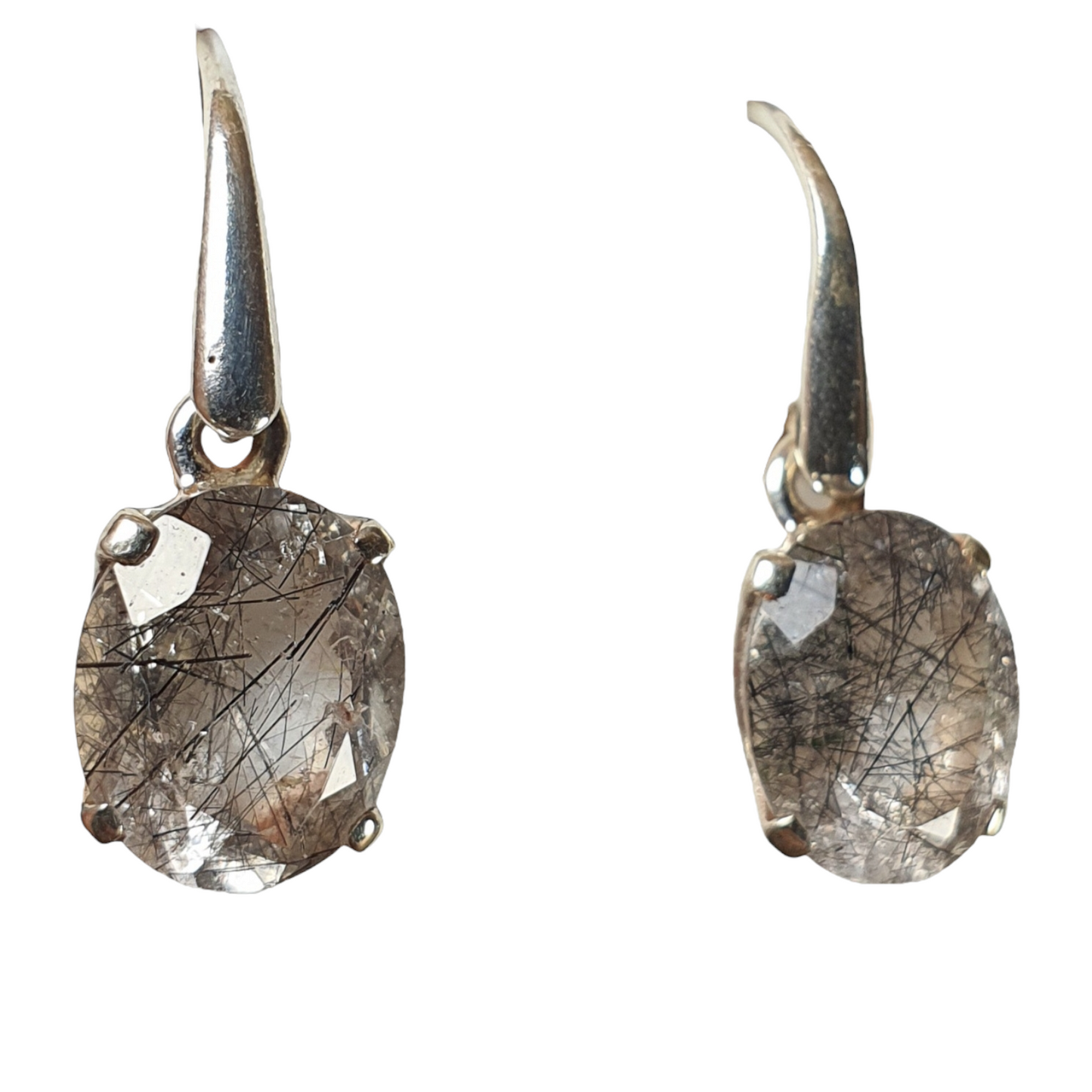 Crystals - Tourmalinated Quartz Faceted Earrings - Sterling Silver