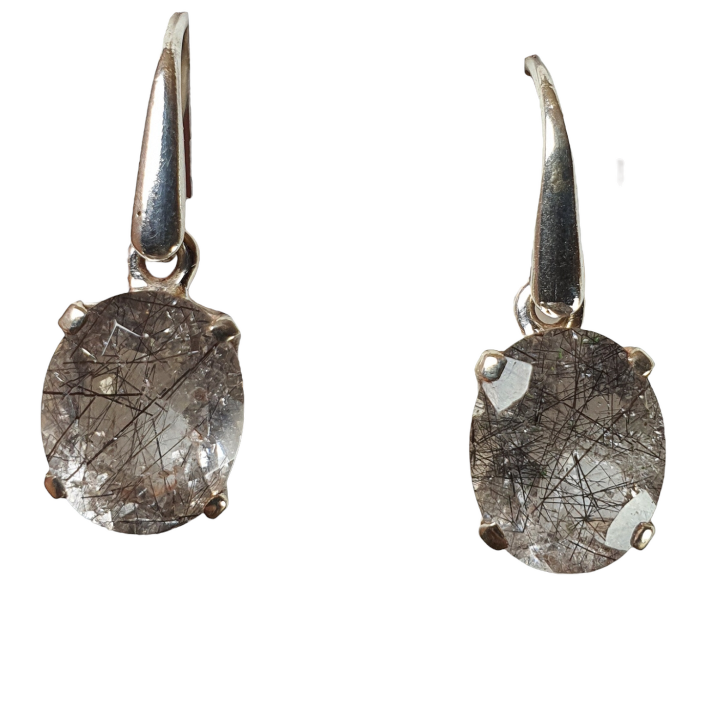 Crystals - Tourmalinated Quartz Faceted Earrings - Sterling Silver