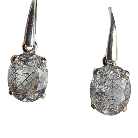 Crystals - Tourmalinated Quartz Faceted Earrings - Sterling Silver