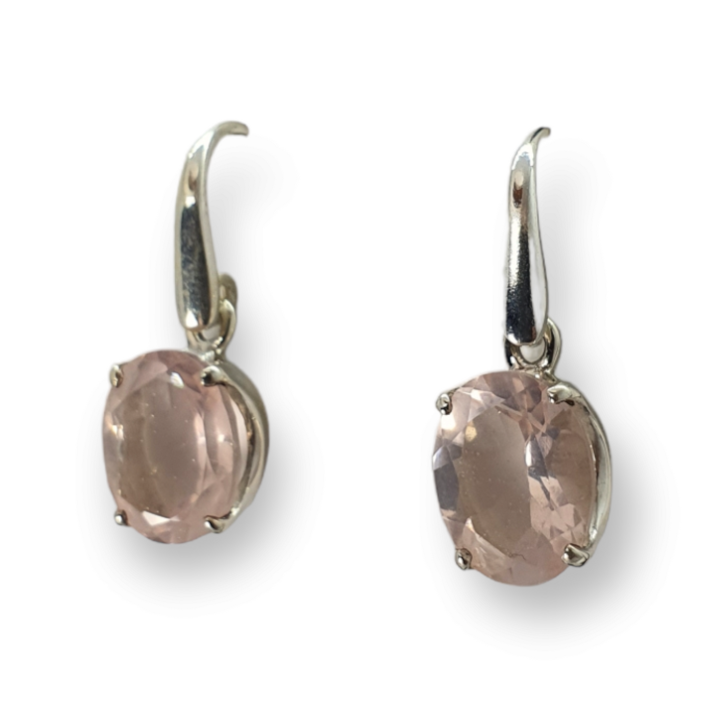 Crystals - Rose Quartz Faceted Drop/Hook Earrings - Sterling Silver