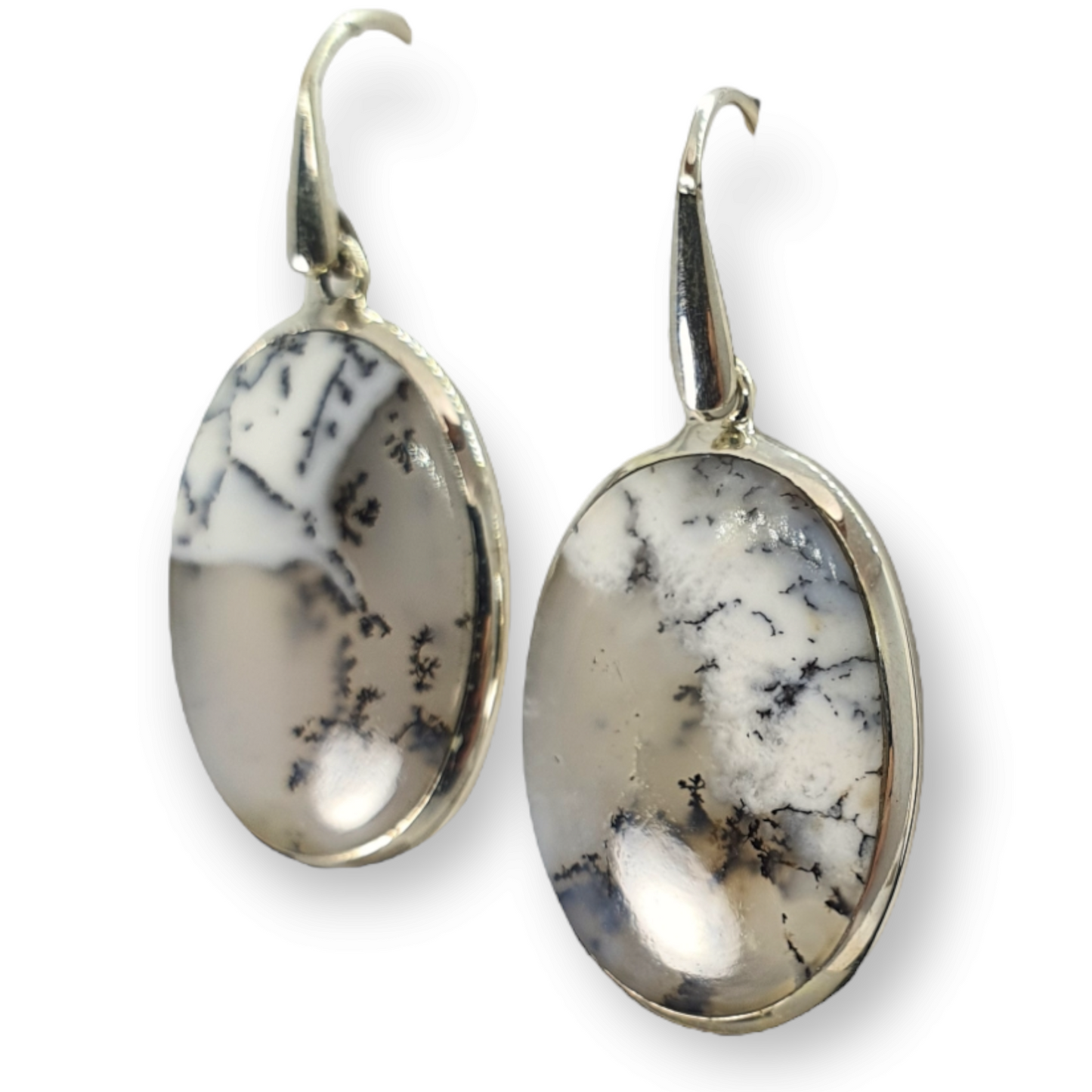 Crystals - Dendritic Opal (Merlinite) Drop/Hook Earrings - Sterling Silver