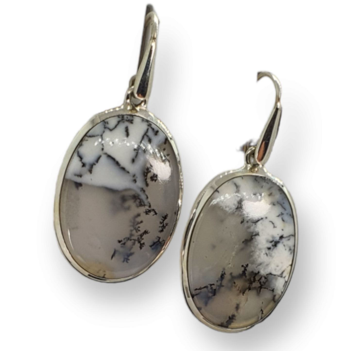 Crystals - Dendritic Opal (Merlinite) Drop/Hook Earrings - Sterling Silver