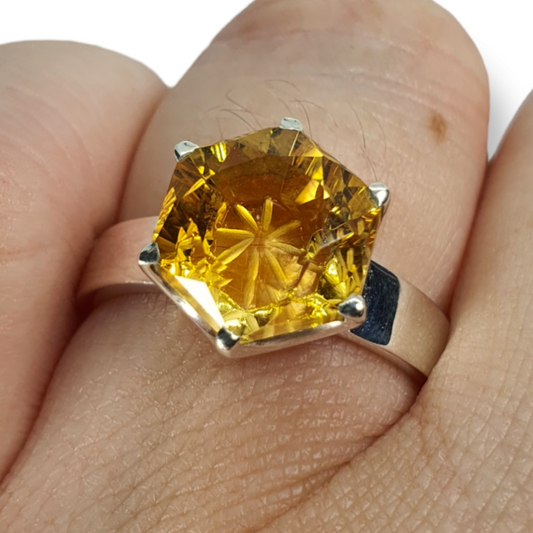 Crystals - Citrine Faceted Ring - Sterling Silver