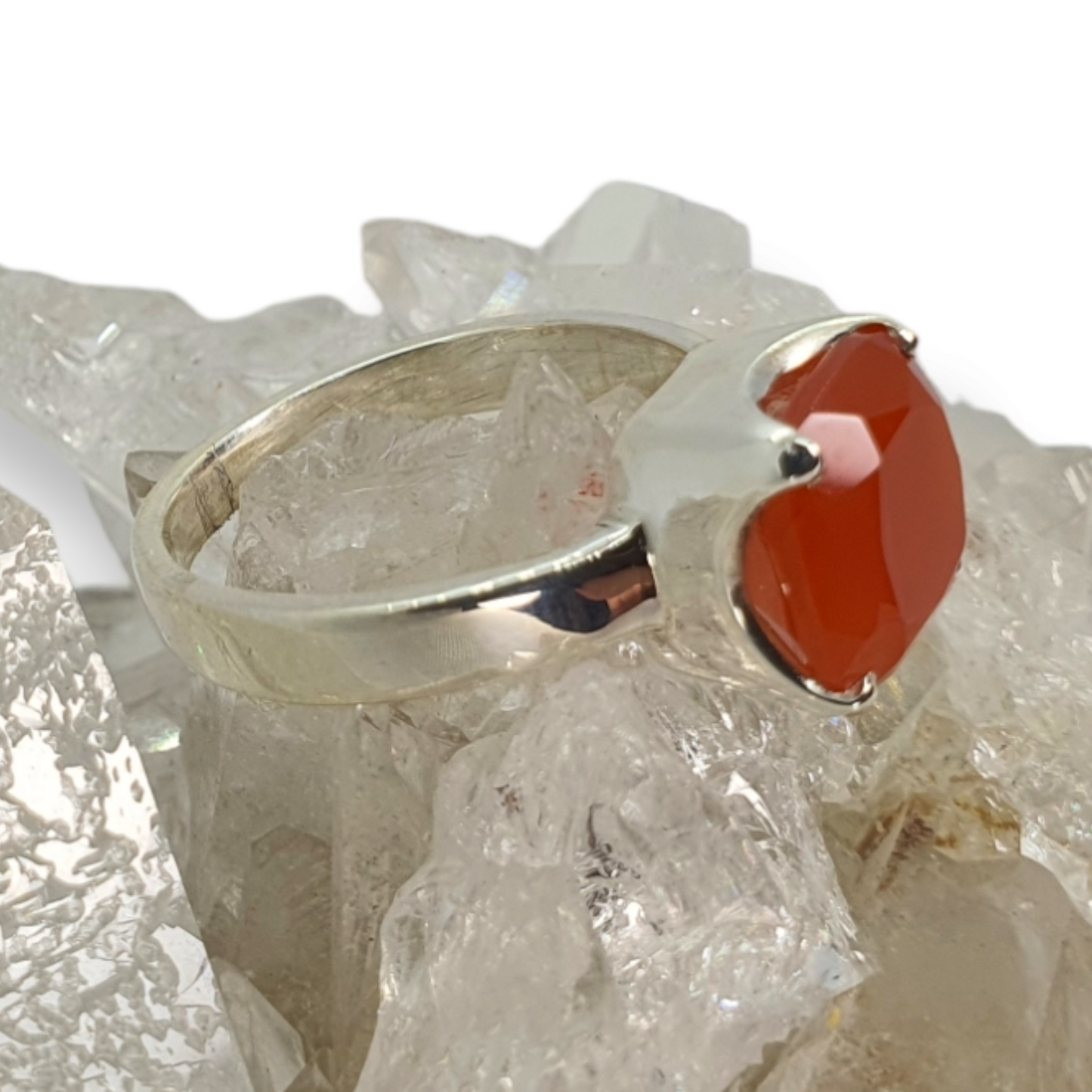 Crystals - Carnelian Faceted Ring - Sterling Silver