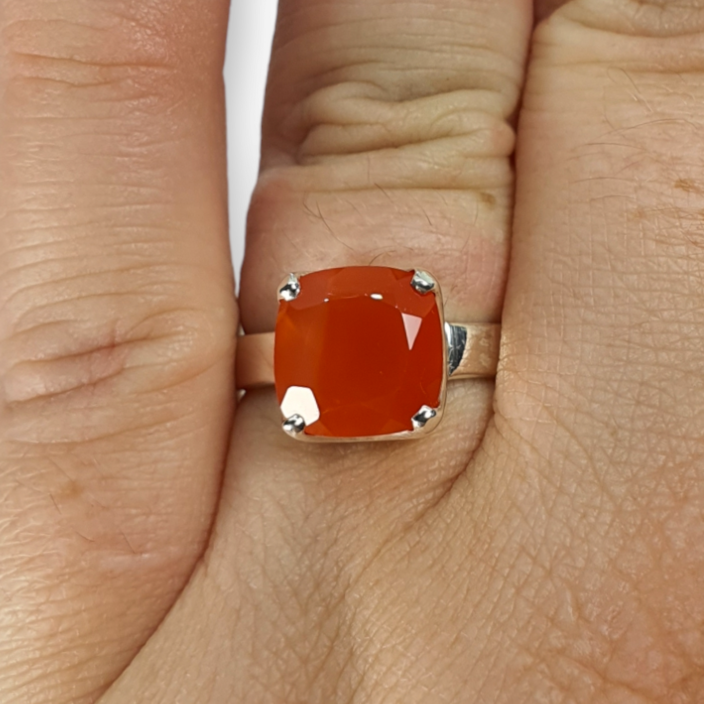 Crystals - Carnelian Faceted Ring - Sterling Silver