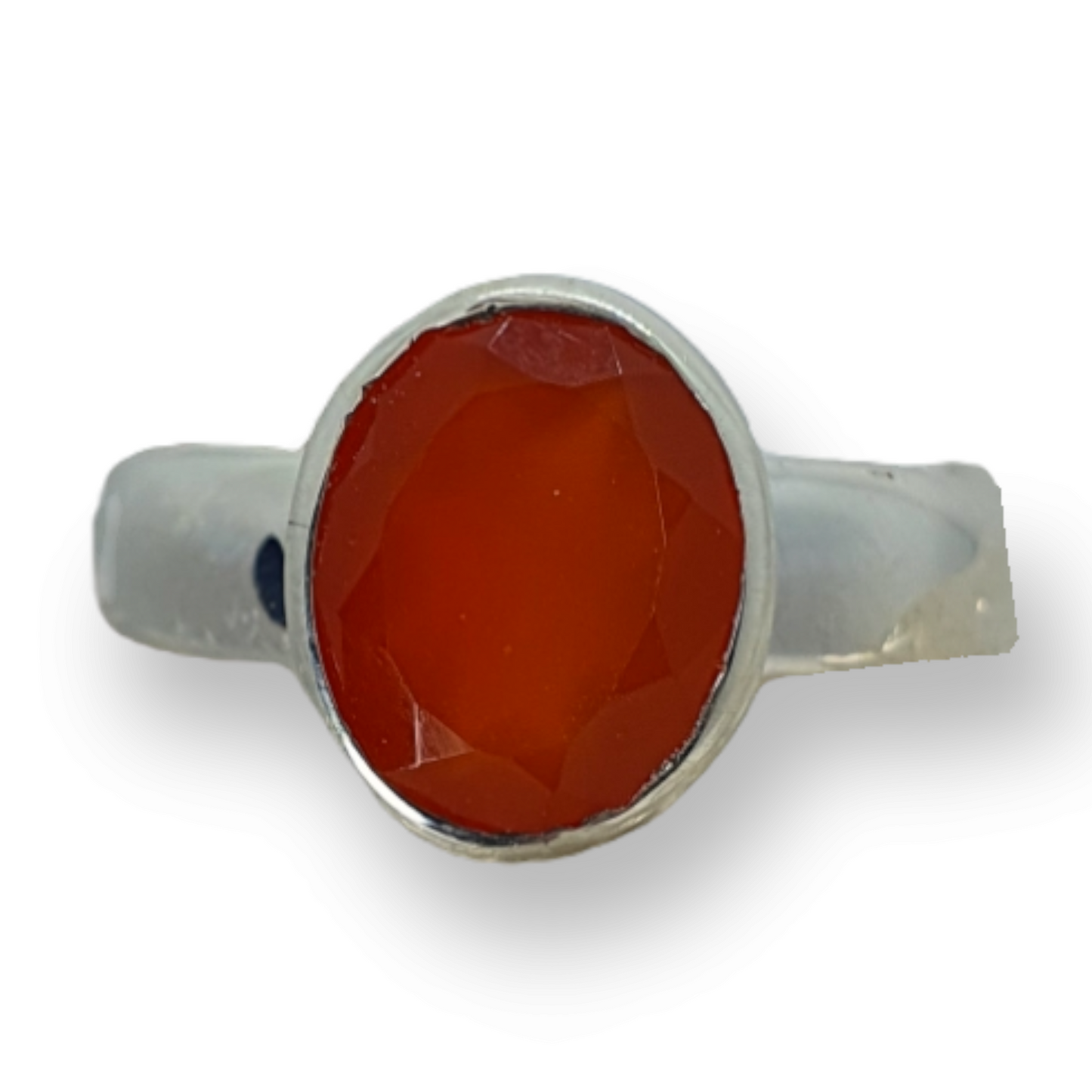 Crystals - Carnelian Oval Faceted Bezel Ring - Sterling Silver