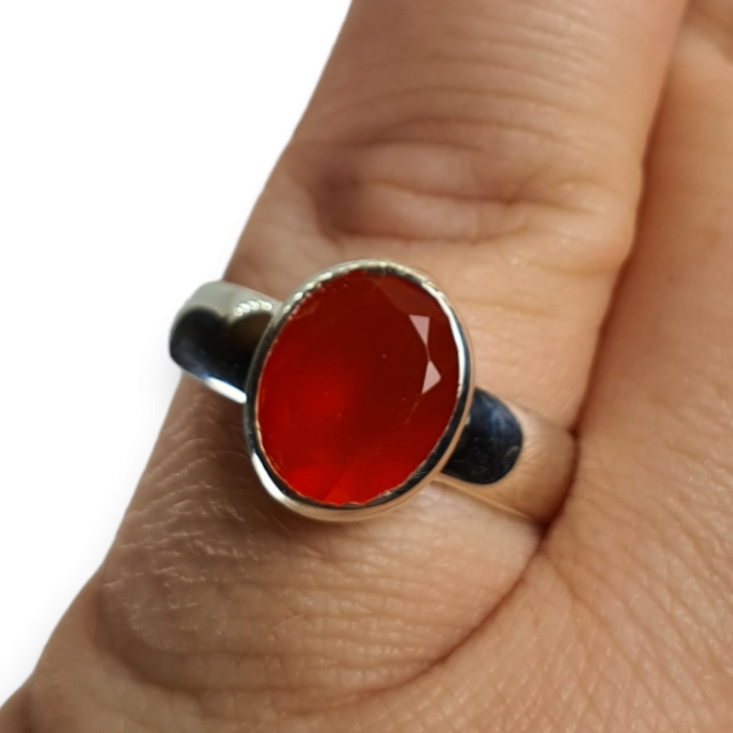 Crystals - Carnelian Oval Faceted Bezel Ring - Sterling Silver