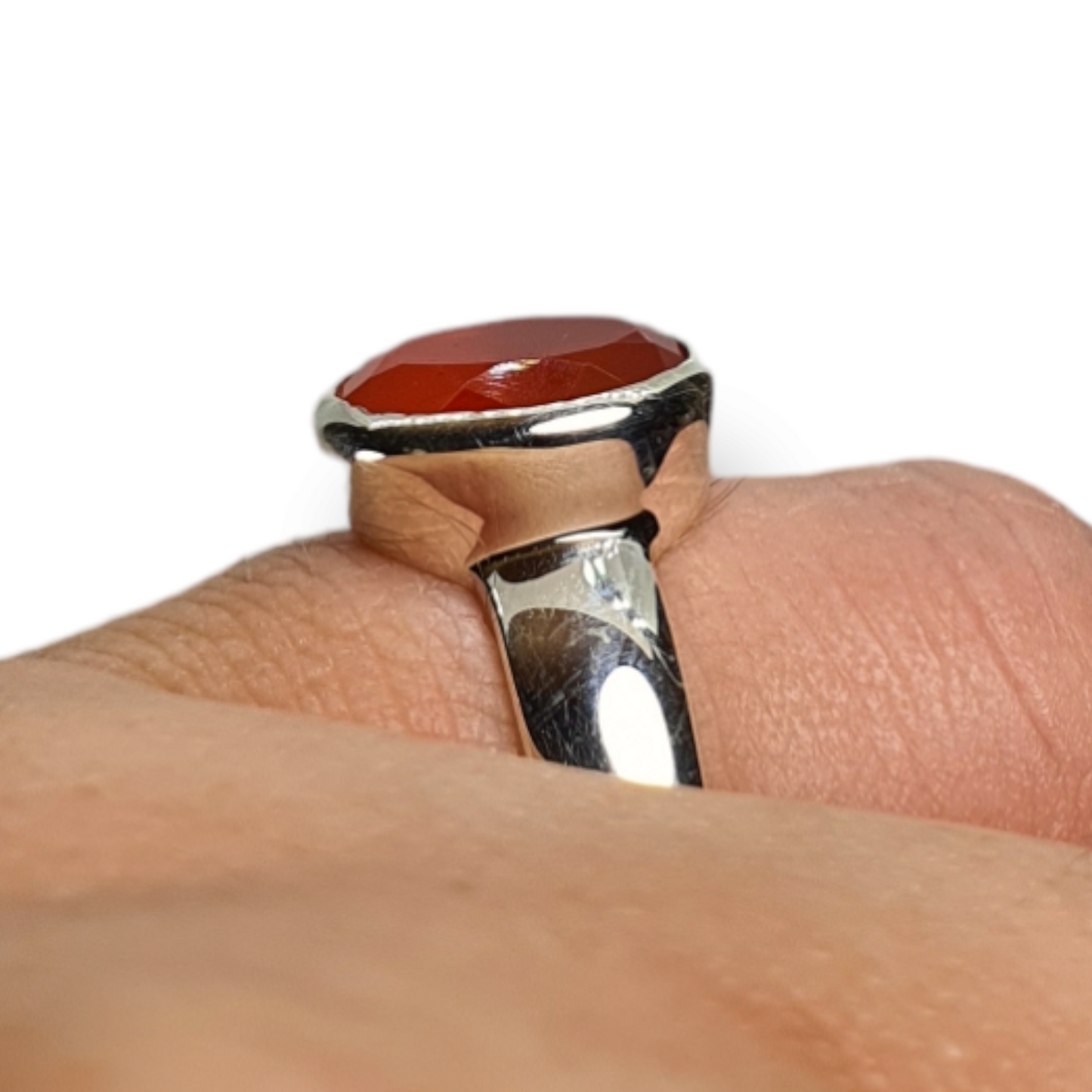 Crystals - Carnelian Oval Faceted Bezel Ring - Sterling Silver