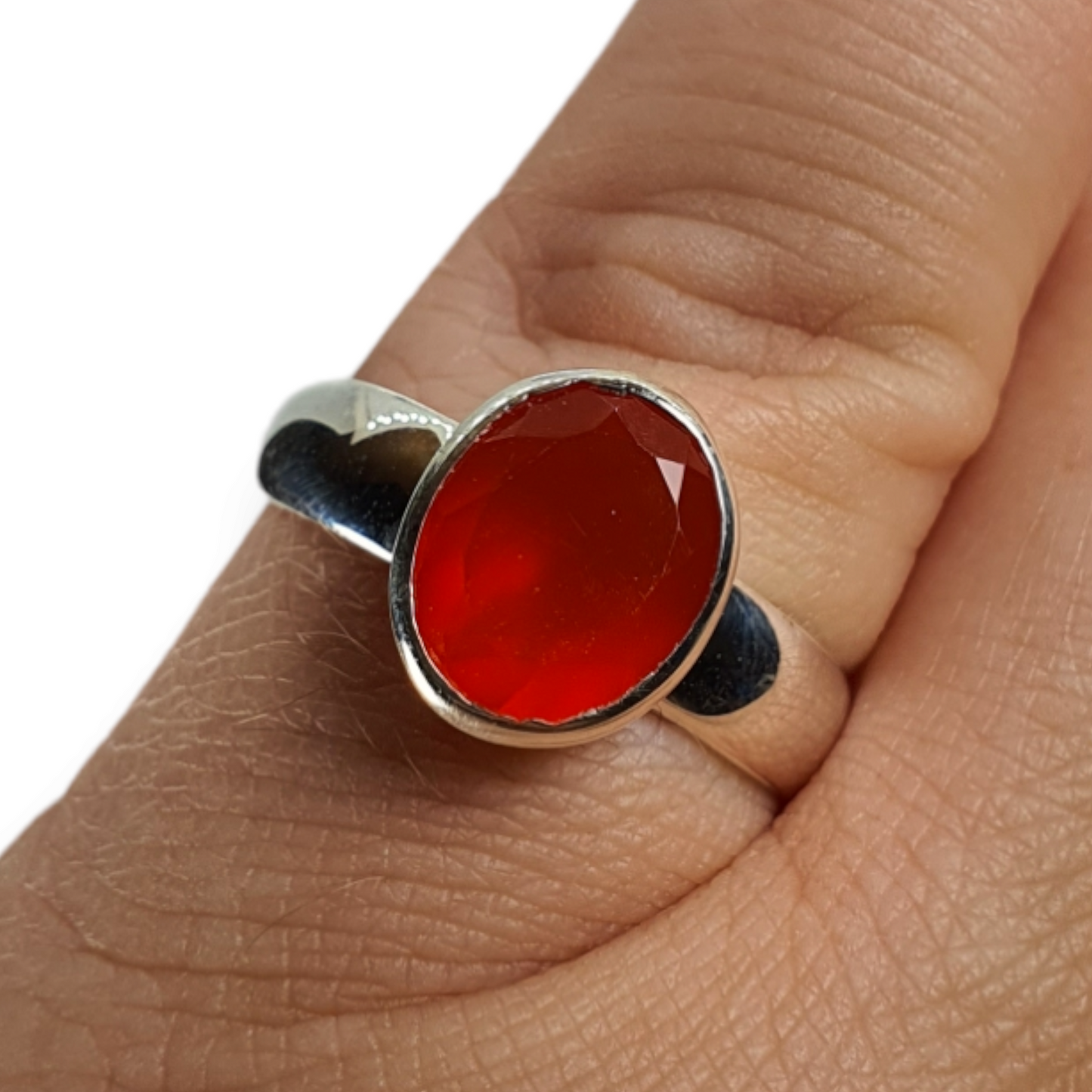 Crystals - Carnelian Oval Faceted Bezel Ring - Sterling Silver