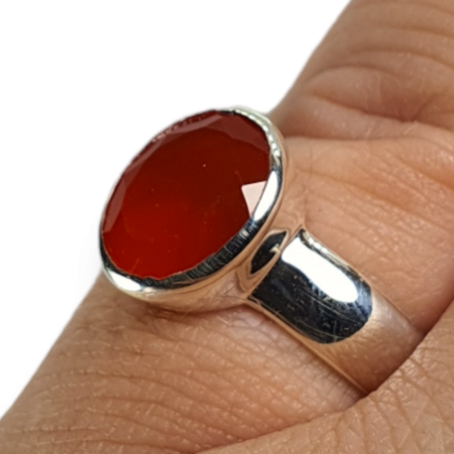 Crystals - Carnelian Oval Faceted Bezel Ring - Sterling Silver