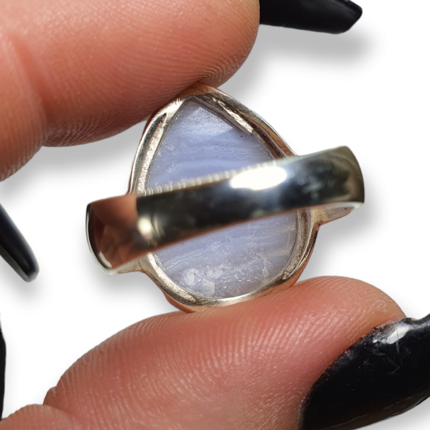Crystals - Agate (Blue Lace) Teardrop Cabochon Ring - Sterling Silver
