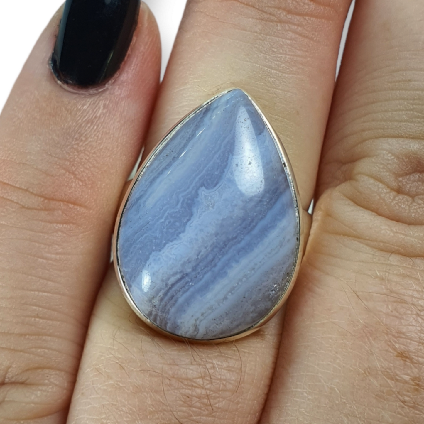 Crystals - Agate (Blue Lace) Teardrop Cabochon Ring  - Sterling Silver