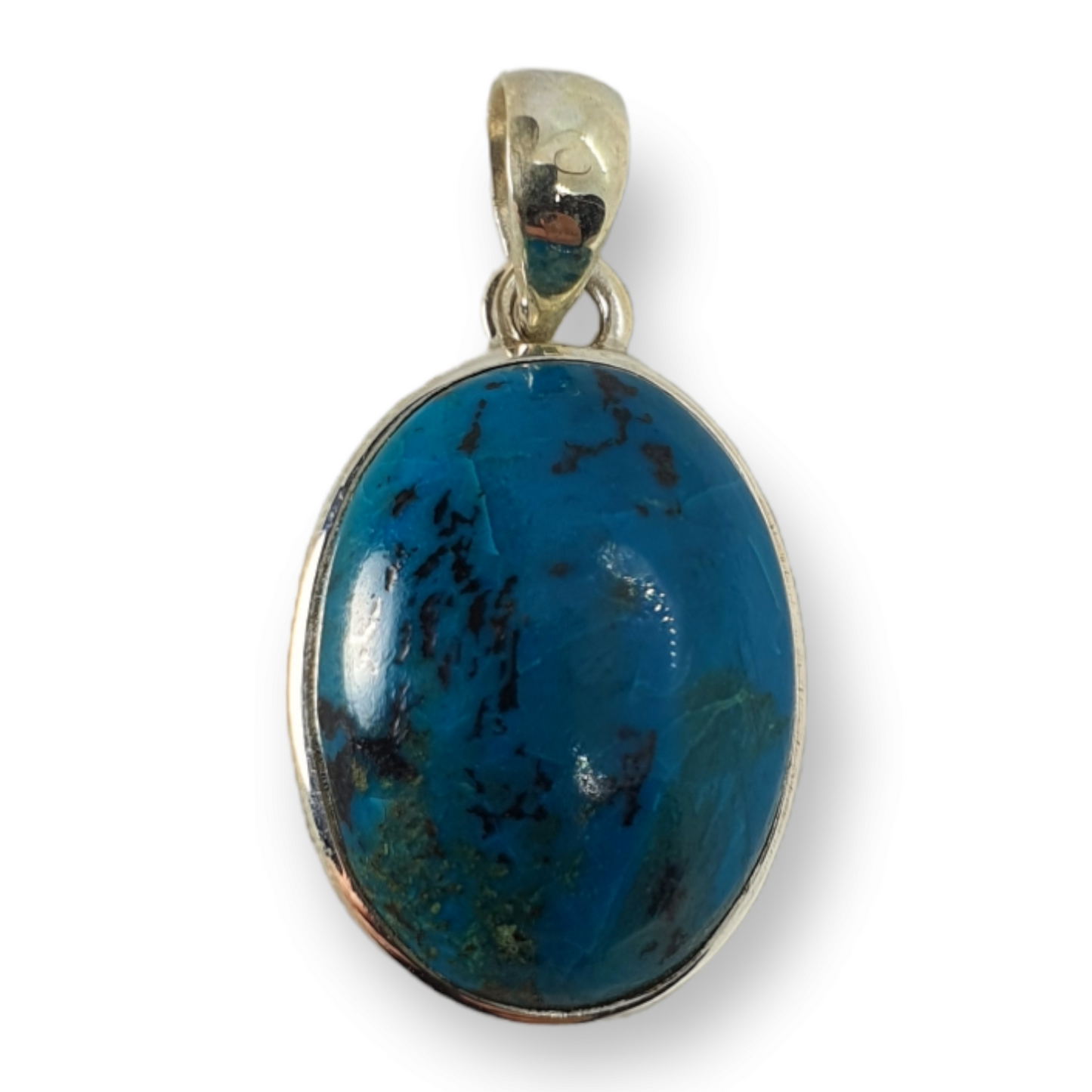 Crystals - Chrysocolla Cabochon Oval Pendant - Sterling Silver