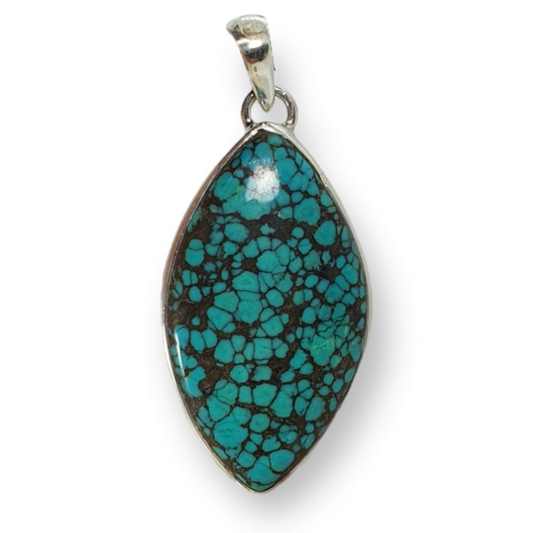 Crystals - Turquoise (Tibet) Cabochon Pendant - Sterling Silver